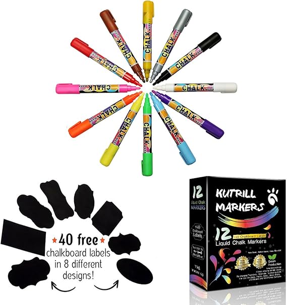 Liquid Chalk Markers, 12 Pack (Metallic Gold & Silver