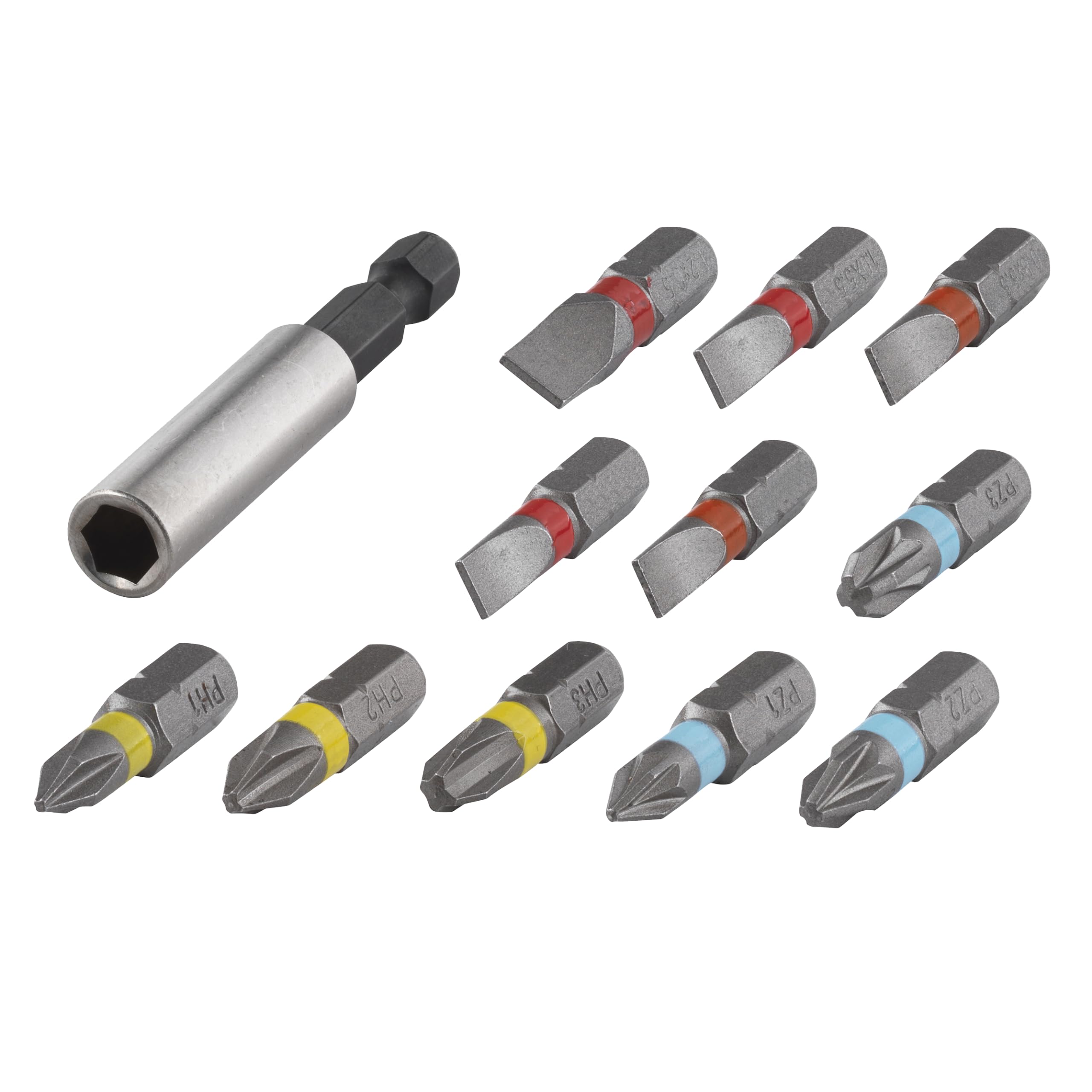 wolfcraft Bit Set Flat/Crosshead (PH/PZ), 12 Pcs. I 2445000 I 11 Solid bits in Various Sizes, incl. bit Holder โ image 1