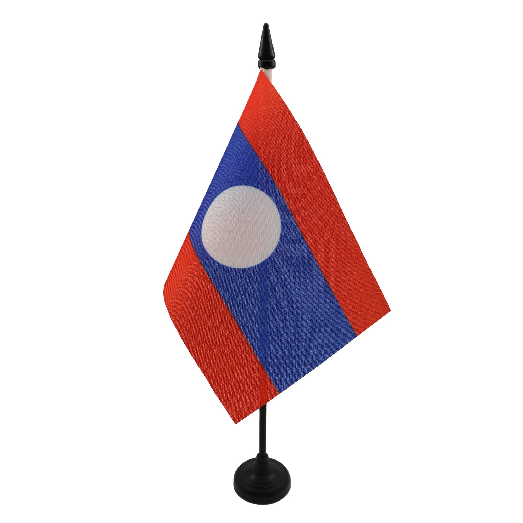 AZ FLAG - Laos Table Flag 4'' x 6'' - Laotian Office Mini Banner 100% Polyester 15 x 10 cm - Mini Desk Flag with 10'' Pole and Black Plastic Base