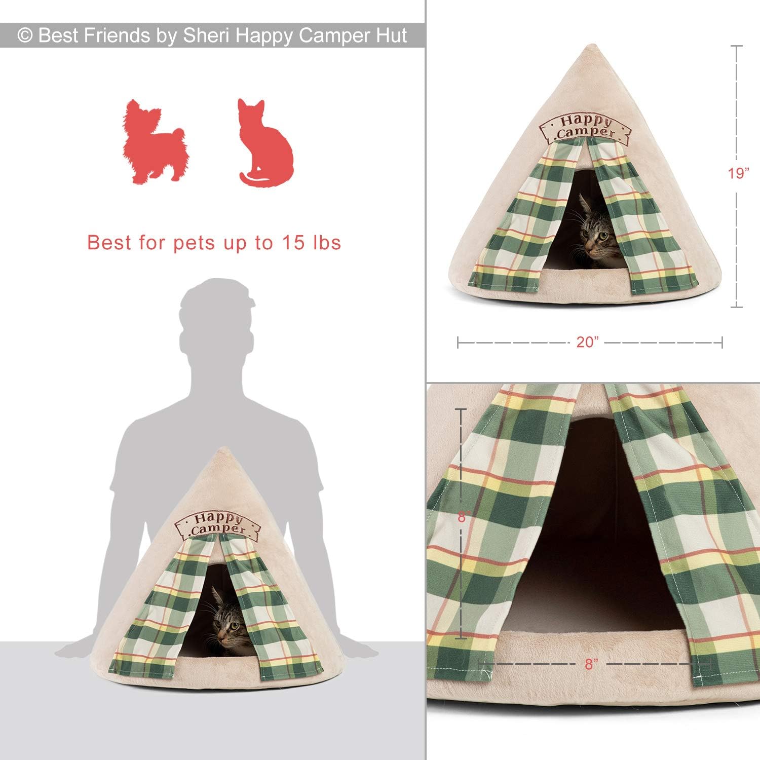 Best Friends by Sheri Novelty Pet Hut in Happy Camper Wheat - 360 Degree Coverage for Comfort and Security, Washable, for Pets up to 15lbs. : Pet Supplies
