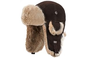 frr Brown Suede Leather Rabbit Fur Aviator Hat - Brand