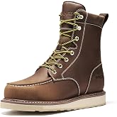 NINGO Steel Toe Work Boots for Men, 8 Inch Waterproof Moc Toe Boots | Full-Grain Leather Steel Toe Boots, Goodyear Welt, Non Slip Wedge Outsole &amp; EH Rated, Mens Safety Boots for Construction