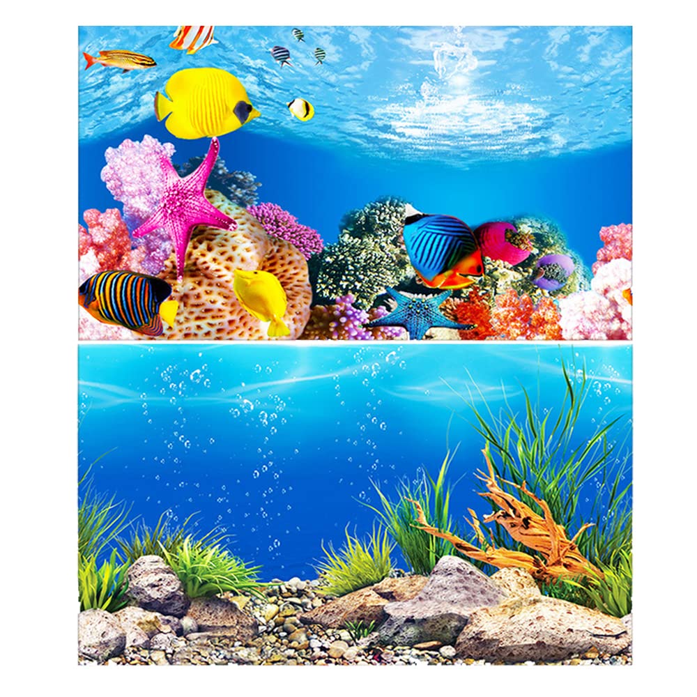 CiCixixi 3D Double-Sided Wallpaper Aquarium, for Aquarium Tank Background Sticker Decorative Pictures, Underwater Background Decor 2Pack Double Sided Stickers, 62 x 30 cm