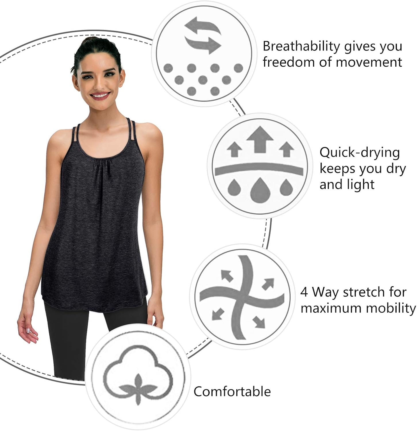 Hibelle Womens Scoop Neck Cute Racerback Yoga Workout Tank Top: Clothing