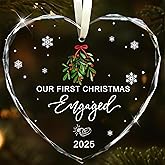 First Christmas Engaged Heart Shaped Glass Ornament 2025 - Engagement Gifts for Couples 2025, Gift for Newly Engaged Couples, Happy Engagement Gift for Her, Women, Friends, Bride to Be Gifts