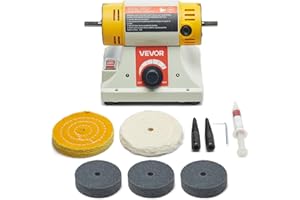 VEVOR Bench Buffer Polisher, 1/2HP Polishing and Buffing Machine, 0 to 8000RPM Benchtop Polisher with 2PCS 4" Cotton Wheel, 3PCS 3" Abrasive Fiber Wheels & Polishing Compound for Metal Jewelry Wood