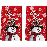 Artoid Mode Red Snowman Let It Snow Winter Kitchen Towels Dish Towels, 18x26 Inch Seasonal Christmas Decoration Hand Towels Set of 2