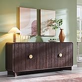 IFGET Modern Buffet Cabinet with Storage, 70" Large Sideboard Buffet Storage Cabinet with 4 Doors and Adjustable Shleves, Wooden Curved Coffee Bar for Dining Room, Kitchen, Living Room, Brown