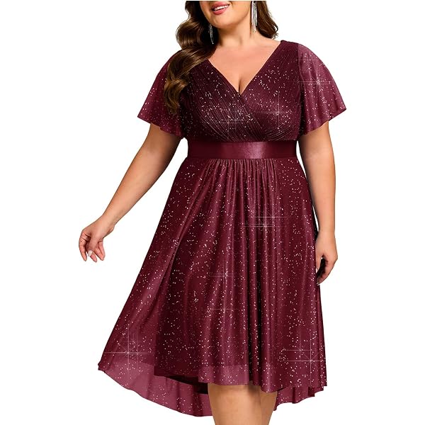 Summer Dresses Empire Waist Cocktail Dress Plus Size Plus Size Long  Metallic Glitter V-Neck Dress By Poly USA W1036 14W Black