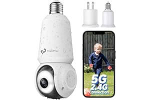 TKENPRO 2K Light Bulb Security Cameras Wireless Outdoor, 5G&2.4G WiFi Cameras for Home Security Outside Indoor, IPX6 Waterproof, 360° Motion Tracking and Human Detection, Security Camera Outdoor-White