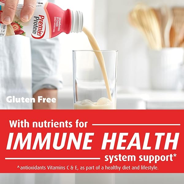 PREMIER PROTEIN SHAKE, STRAWBERRIES & CREAM, 30G PROTEIN, 1G SUGAR, 24 VITAMINS & MINERALS, NUTRIENTS TO SUPPORT IMMUNE HEALTH,11.5 FL OZ
