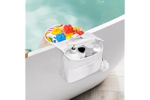 Blingbin Bath Toy Organizer, 2 Compartments Bathtub Toy Storage Organizer, Quick Access Bath Toy Holder for Bathtub, Quick Dry Wide Opening Mesh Shower Toy Holder for Kids Toddlers