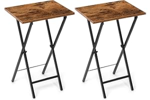 ACOVY TV Tray Table Set of 2, TV Dinner Tray, Folding Table, Foldable TV Trays, Side Table for Bed, Couch, Portable and Small Easy to Move, Rustic Brown
