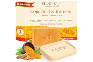 PLANTIFIQUE Kojic Acid Soap for Hyperpigmentation with Silicone Travel Case - Turmeric Bar with Hyaluronic Acid, Collagen, Vi