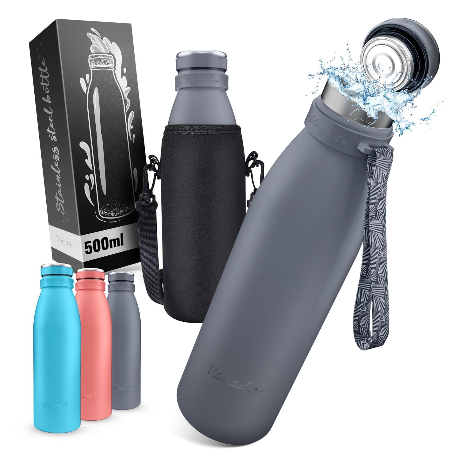 Vezato Drinking Bottle Stainless Steel ,Grey