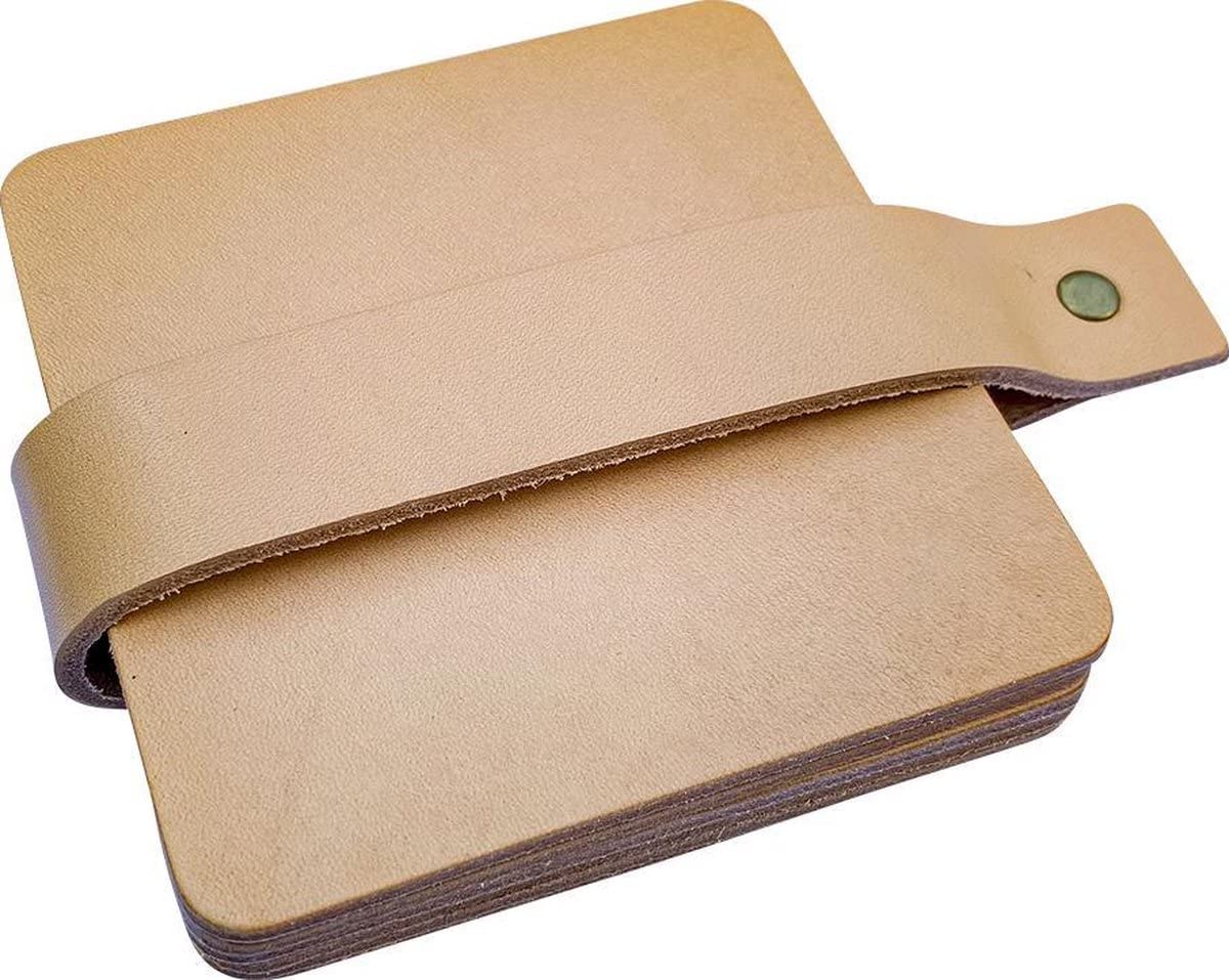 Brute Strength - Full grain leather coasters - Natural - Square - 6 pcs - Square coaster for glass - Coasters for drinks - includes holder