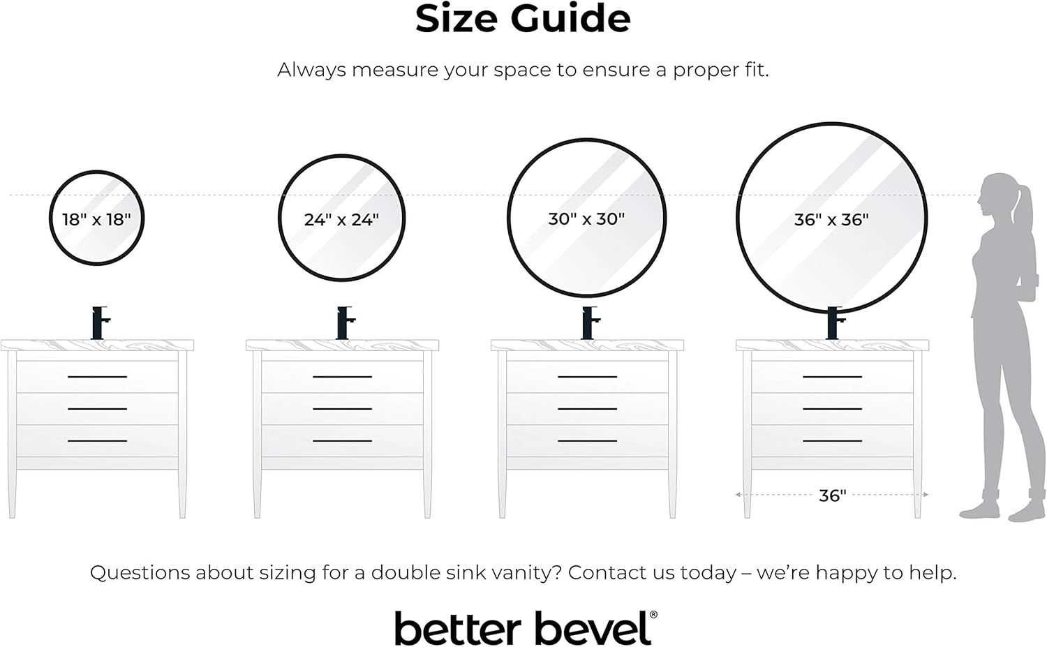 Better Bevel 30” x 30” Black Rubber Framed Mirror | Round Bathroom Wall Mirror: Kitchen & Dining
