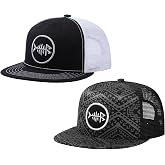 BASSDASH 2 Pack Flat Brim Trucker Cap Adjustable Snapback Hat Mesh Back for Men Women Fishing Hunting