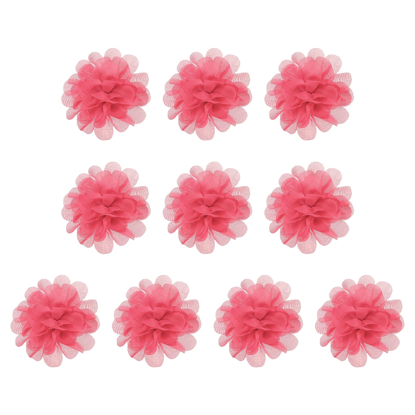 PATIKIL 2.8" Chiffon Flowers, 10 Pcs Mesh Fabric Flowers Sewing Fabric Appliques Headband Embellishments for DIY Craft Wedding Decor, Neon Pink