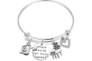 ENSIANTH Music Gift Where Words Fail Speak Expandable Charm Bangle Lovers Jewelry