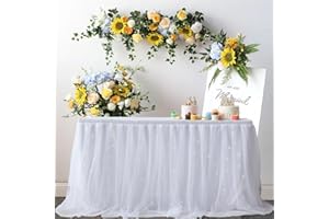 Albassa White Tulle Table Skirt 6FT for Rectangle or Round Tables Tutu Table Skirt for Wedding Baby Shower and Birthday Party(White, L6(ft)*H 30in)