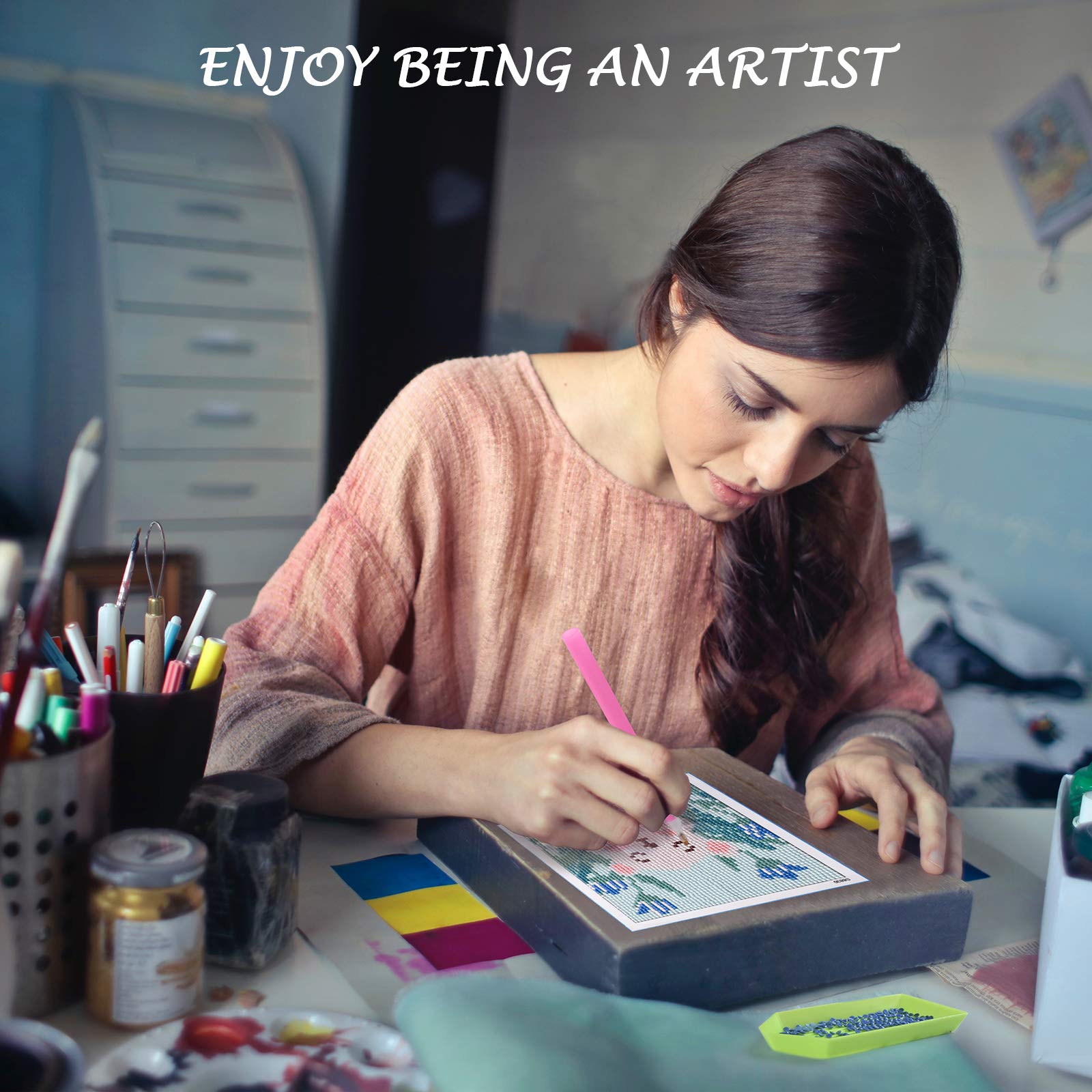 Diamond Painting, L\'émouchet DIY 5D Diamond Painting by Number Kits, Round Full Drill Diamond Embroidery Paintings Pictures DIY Diamond Art for Adults and Kids with Wooden Frame (5.9 x 5.9 inches)