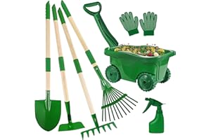 Duckura Kids Gardening Tools Set - 7pcs Wheelbarrow Set for Kids with Shovel, Rake, Leaf Rake, Summer Outdoor Yard Digging Weed Birthday Gifts Toys, Christmas for Boys Girls Age 2 3+ Years Old(Green)