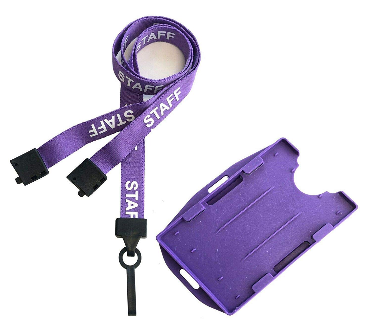 Purple Staff Lanyard with Double-Sided ID Card Holder with Dual Orientation for Portrait or Landscape Staff Card (Pack of 10) from PCL Media ltd