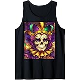 Sugar Skull Carnival Mask Jester Hat Mardi Gras 2025 Men Boy Tank Top
