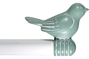 URBANEST 3/4-inch Cute Decorative Bird Adjustable Window Treatment Curtain Single Rod Set, 84" to 120" - Teal Finial