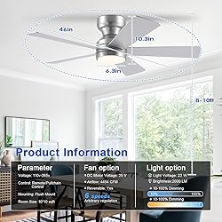46" Ceiling Fan with Lights Low Profile, Flush