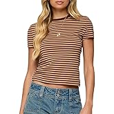 Women Y2k Striped Baby Tees Basic Cute Short Sleeve Crew Neck Slim Fit Crop Top T Shirt Vintage Going Out Streetwear