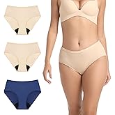 IRISMORII Incontinence Underwear for Women Washable Leak Proof Panties Adult Absorbent Protective Briefs Cotton 3Pack(Beige, Beige, Blue, L)