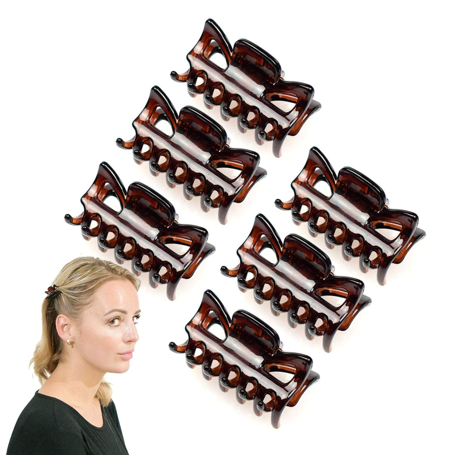 Basic Sense 1.6 Inch Small Hair Claw Clips for All Hair Types, Strong Hold Durable, 6 Pcs