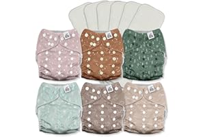 Mama Koala 3.0 Cloth Diapers for Babies with AWJ Lining, Reusable One Size Pocket Diapers for Newborns and Toddlers, 6 Pack with 6 5-Layer Bamboo Inserts (A-My Warm Heart)