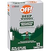 OFF! Deep Woods Mosquito and Insect Repellent Wipes, Long lasting, 12 Individually Wrapped Wipes (Pack of 1)