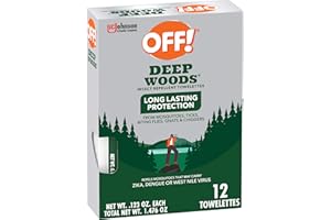 OFF! Deep Woods Mosquito and Insect Repellent Wipes, Long lasting, 12 Individually Wrapped Wipes