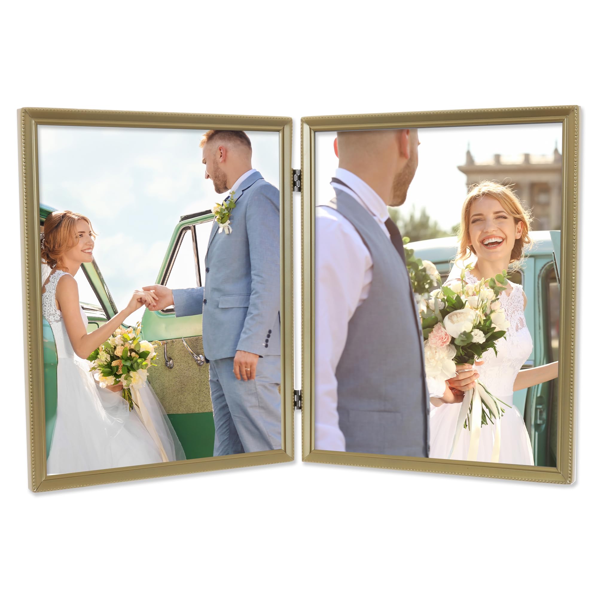 Lawrence Frames Bead Border Design, 8x10 Double, Satin Gold — image 1