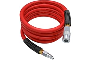 YOTOO Air Hose 1/2 in. x 10 ft, 300 PSI Hybrid Lead-in Air Compressor Hose, Heavy Duty, Lightweight, Kink Resistant, All-Weather Flexibility with 3/8" Industrial Air Fittings and Bend Restrictors, Red