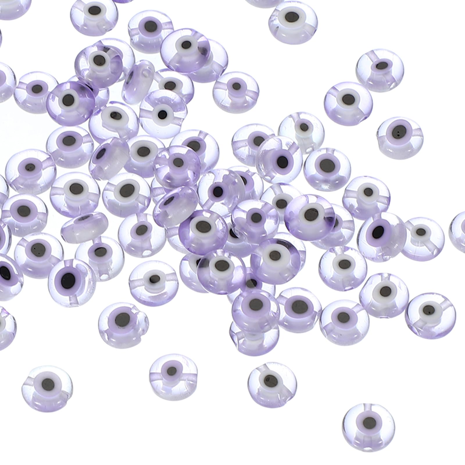 PATIKIL 6mm Flat Evil Eye Beads, 100 Pcs Turkish Evil Eye Charm Round Shape Spacer Beads Pendant Connector for DIY Art Craft Bracelet Necklace Earrings Making, Purple