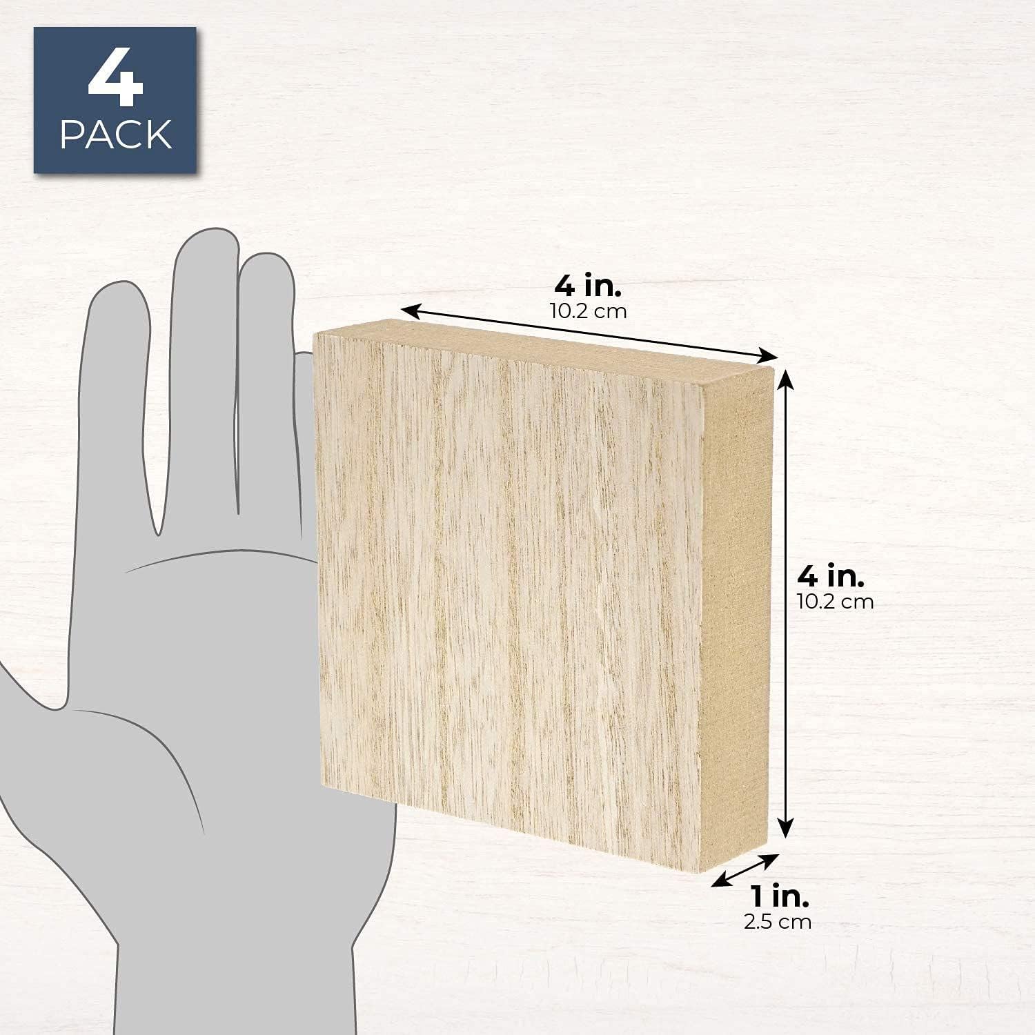 Unfinished Wood Squares for Crafts, 1 Inch Thick (4 x 4 in, 4 Pack)