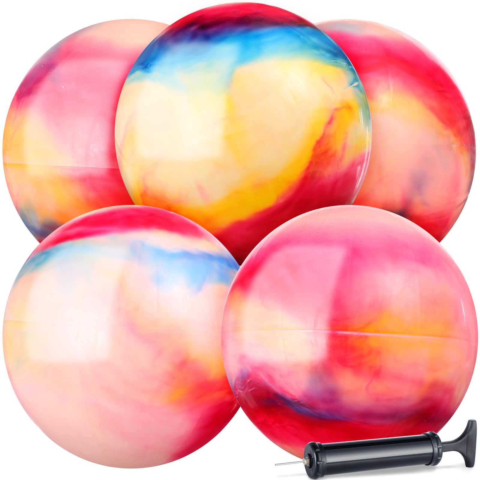 Photo 1 of Chumia 18 Inch Fun Bouncy Balls 5 Pcs Rubber Inflatable Beach Ball Bouncing Sensory Playballs with Hand Air Pump for Park Backyard Beach Indoor Outdoor Party Favors(Multicolor)