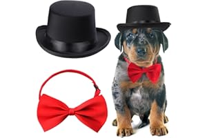 Yewong 2 Pieces Pet Formal Accessories Set - Pet Top Hat with Pet Formal Necktie/Bowtie Birthday Party Gradation Halloween Costumes Accessories for Dog Cat (Red-A) One Size
