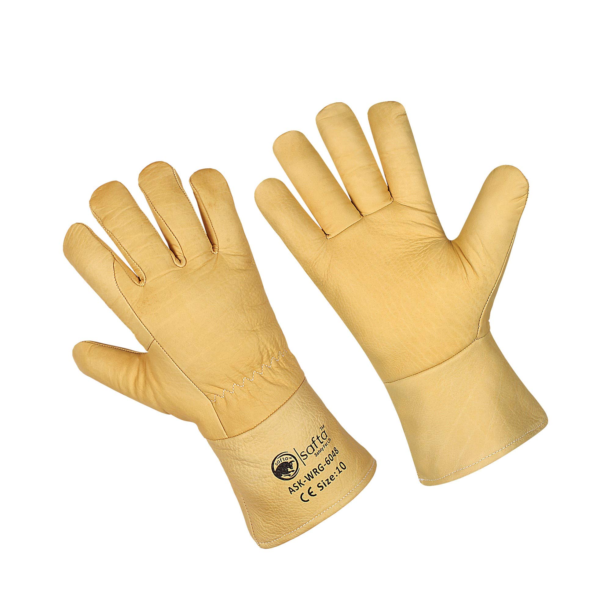 SAFTA Water Proof Work Gloves, Cow Grain leather top Split Leather Cuff, Water Proof Gardening Gloves, perfect for Engineering|Mechanic|Warehouse|builders|Driving|Cleaning work. (L(9), Yellow)