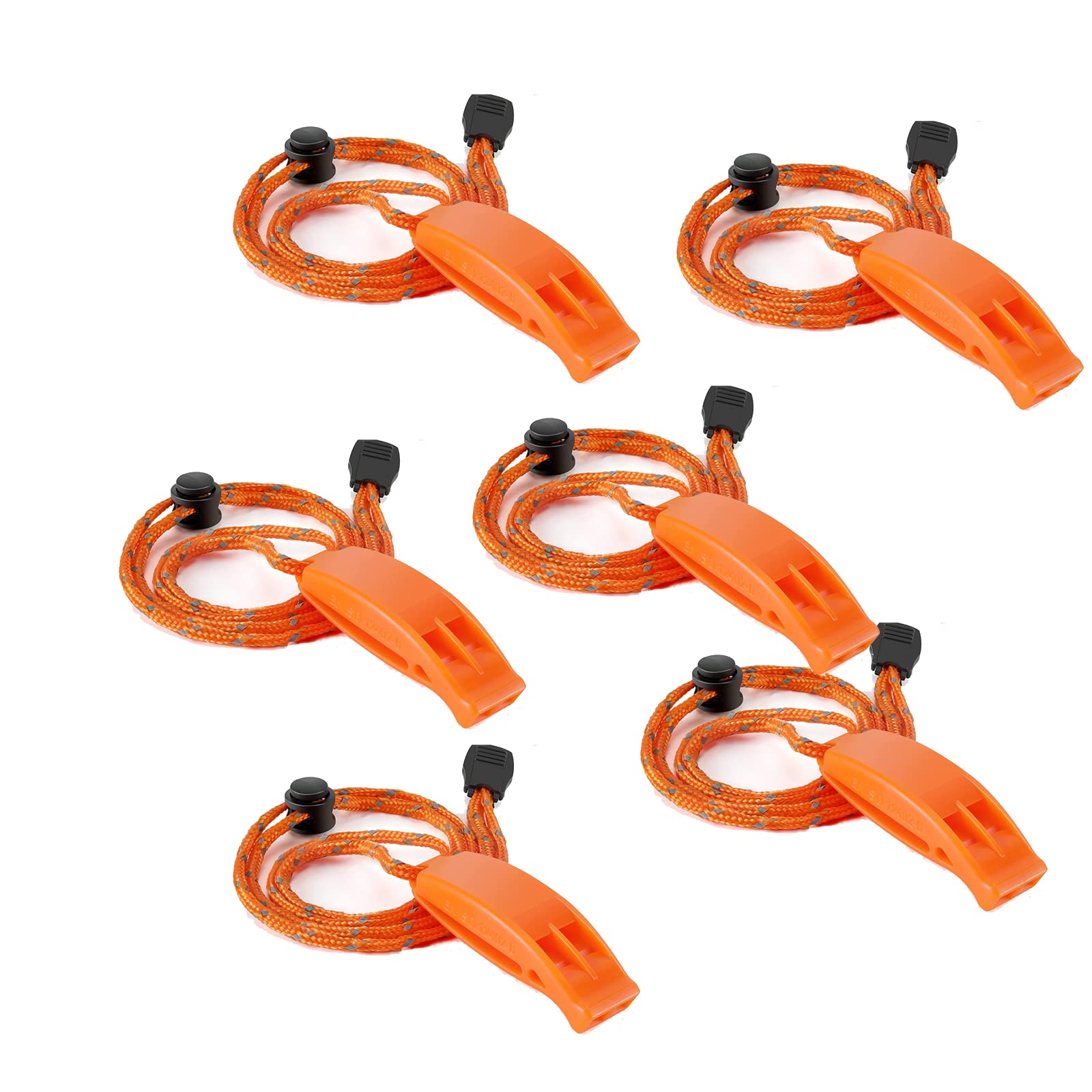Vokowin 6pcs Emergency Whistle with Lanyard, Survival Safety Whistle, Adjustable Reflective Lanyard for Whistlefor Outdoors Camping Survival Kayak Boating, Hiking, Swimming(K19-6)