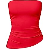 OQQ Womens Tube Tops Strapless Crop Tops Ruched Irregular Sleeveless Going Out 2025 Summer Shirts