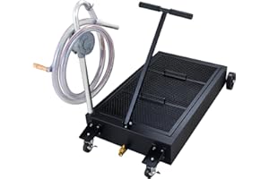 OUKIDR Oil Drain Pan, 25 Gallon Oil Drain Tank Large Capacity Oil Drain Pan with Pump, Foldable Handle, Swivel Casters Wheels, Hose for Car, SUV, and Truck Oil Change, Black