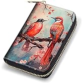 stmedazm Credit Card Holder Wallets for Women, RFID Blocking Small Leather Card Case Wallet with Zipper Accordion Wallets, Watercolor Art Bird