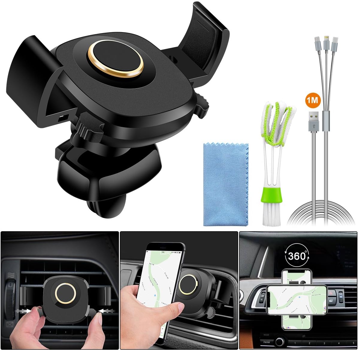 Air Vent Phone Mount, Auto Lock Car Phone Holder Bracket Cradle for Car Vent Compatible for iPhone XR XS Max X 8+ 8 7 7+ Samsung S10 + S10 S9 S8 S7 S7 Edge Huawei P30 P20 Pro Mate 20 etc