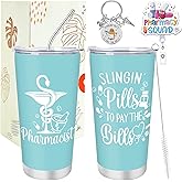 Shejdgart Pharmacy Gifts for Women Men - Pharmacy Technician Gifts, 20oz Tumbler with Keychain, Badge Reel Gift Set, Pharmacist Appreciation Week Christmas Thank You Gift for Nursing Doctor Coworkers